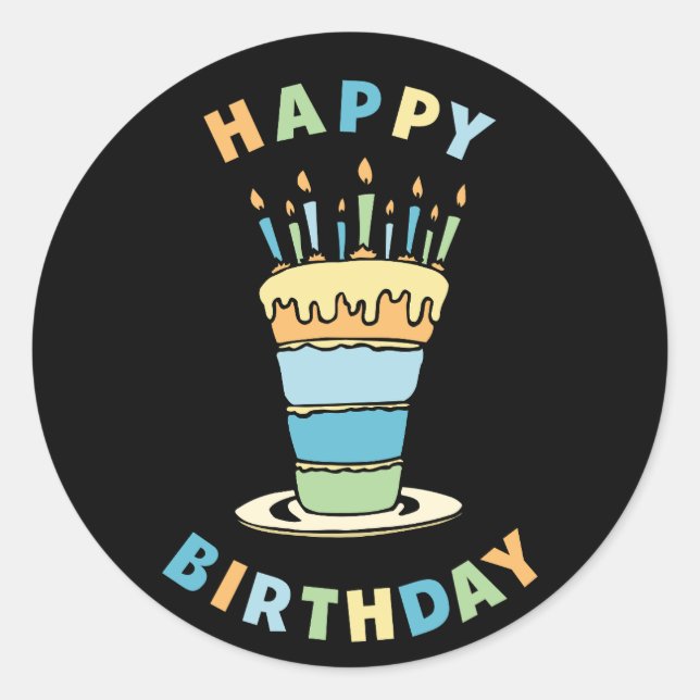 Sticker Rond Joyeux Anniversaire Avec Conception De Gâteaux (Devant)