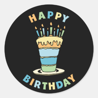 Sticker Rond Joyeux Anniversaire Avec Conception De Gâteaux