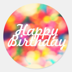 Sticker Rond Joyeux anniversaire avec des arroses floues BG
