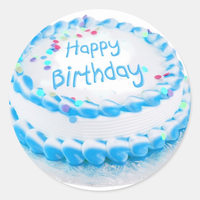 Sticker Rond Joyeux anniversaire avec glaçage bleu (Devant)
