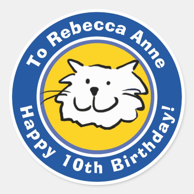 Sticker Rond Joyeux anniversaire avec nom et âge 10 (Devant)
