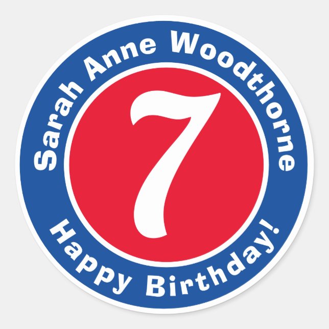 Sticker Rond Joyeux anniversaire avec nom et âge 7 (Devant)