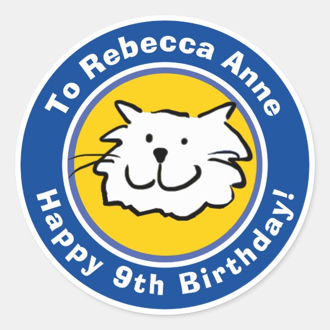 Sticker Rond Joyeux anniversaire avec nom et âge 9 (Devant)