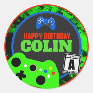 Sticker Rond Joyeux Anniversaire avec nom Joueur Vidéo Annivers