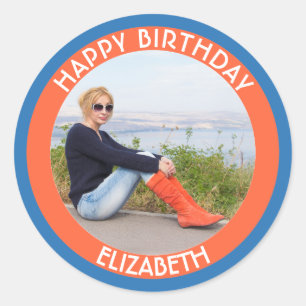 Sticker Rond Joyeux anniversaire avec votre image et texte