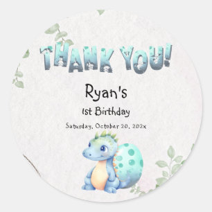 Sticker Rond Joyeux anniversaire bébé dinosaure aquarelle 1 an