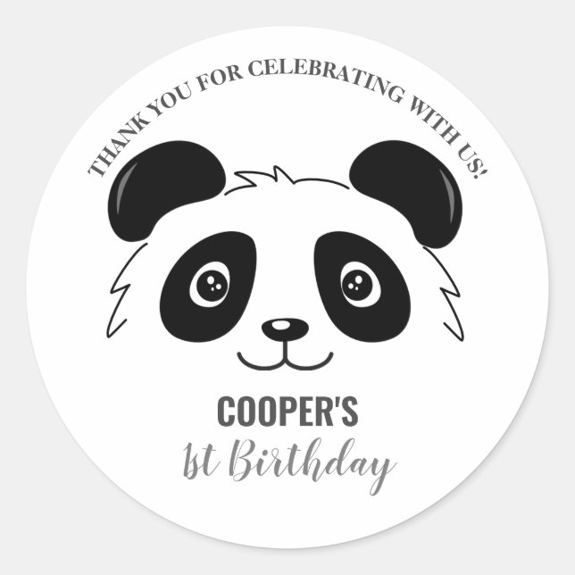 Sticker Rond Joyeux Anniversaire Bébé Panda Mignon Noir et Blan (Devant)