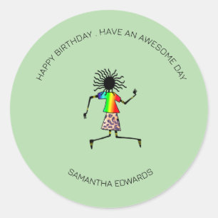 Sticker Rond Joyeux Anniversaire, Belle Danseur Africaine