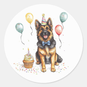 Sticker Rond Joyeux Anniversaire Berger Allemand