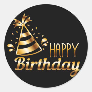 Sticker Rond Joyeux anniversaire - Black & Gold 3 S