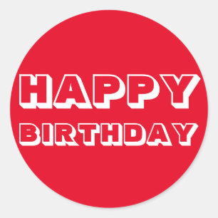 Sticker Rond Joyeux anniversaire, blanc rouge et audacieux