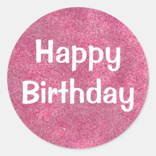 Sticker Rond Joyeux Anniversaire Blanc Violet Paillettes Étince
