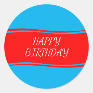 Sticker Rond Joyeux anniversaire bleu et rouge
