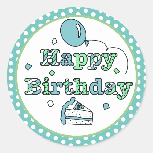 Sticker Rond Joyeux anniversaire bleu et vert (Devant)