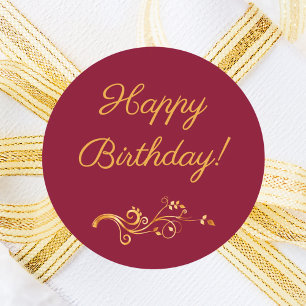 Sticker Rond Joyeux Anniversaire bordeaux or