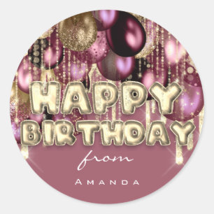 Sticker Rond Joyeux Anniversaire Bourgogne Drives Gold BALLOONS