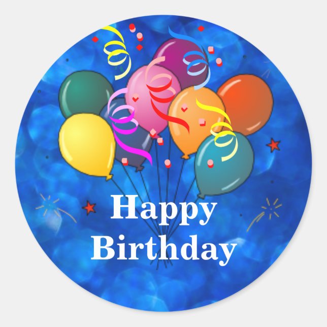 Sticker Rond "Joyeux Anniversaire," Célébration Ballons Classiq (Devant)