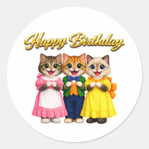 Sticker Rond Joyeux Anniversaire Chatons de Style Victorien Col