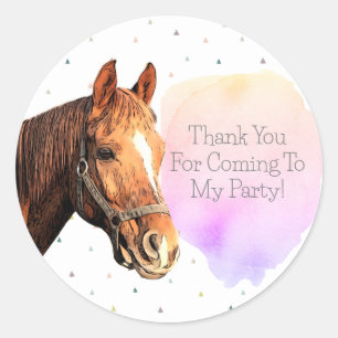 Sticker Rond Joyeux Anniversaire Cheval Retour équitation Joli 