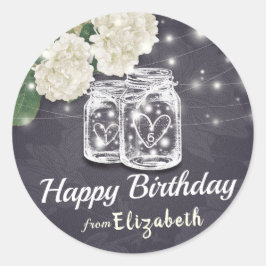 Sticker Rond Joyeux Anniversaire Chic Mason Fleurs Jar Lumière 