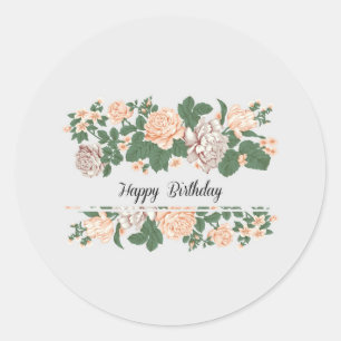 Sticker Rond Joyeux anniversaire Classique Simple Floral Mode