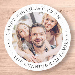 Sticker Rond Joyeux Anniversaire Classique Simple Photo de Fami