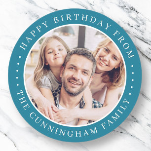 Sticker Rond Joyeux Anniversaire Classique Simple Photo de Fami