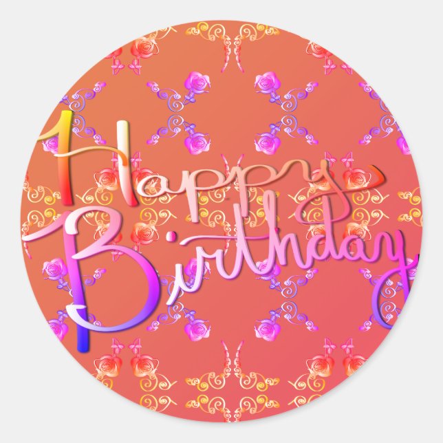 Sticker Rond "Joyeux anniversaire !" Coeurs Roses écrits à la m (Devant)