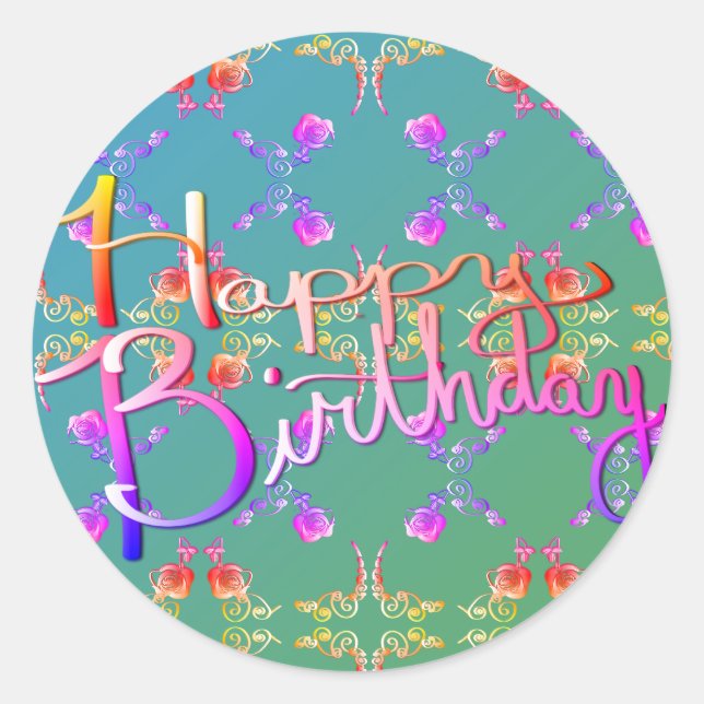 Sticker Rond "Joyeux anniversaire !" Coeurs Roses écrits à la m (Devant)