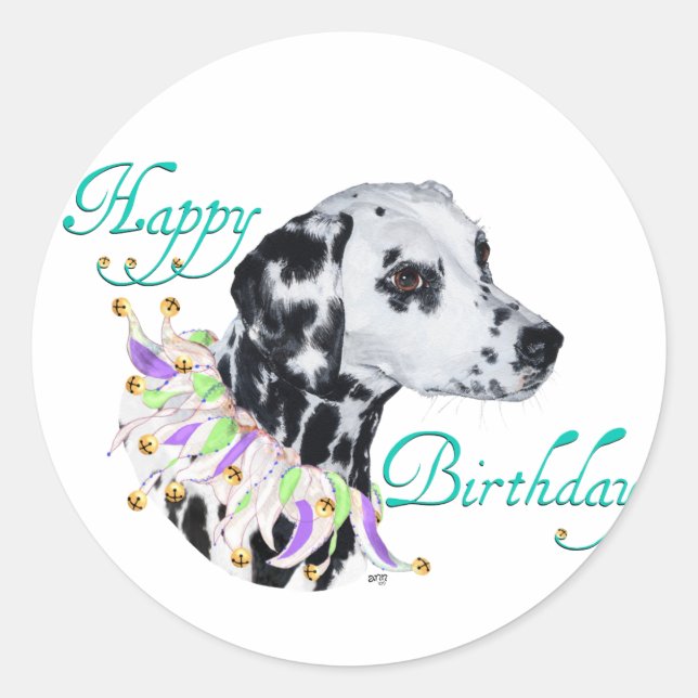 Sticker Rond Joyeux anniversaire dalmate (Devant)