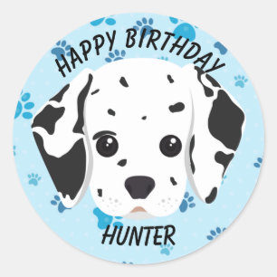 Sticker Rond Joyeux anniversaire Dalmatien Empreinte de patte b