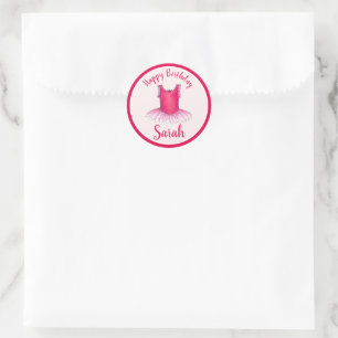 Sticker Rond Joyeux Anniversaire Danse Ballet Rose Ballerina Tu