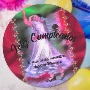 Sticker Rond Joyeux Anniversaire Danseuse Mexicaine 0175