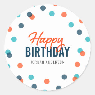 Sticker Rond Joyeux anniversaire de confettis bleu-foncé