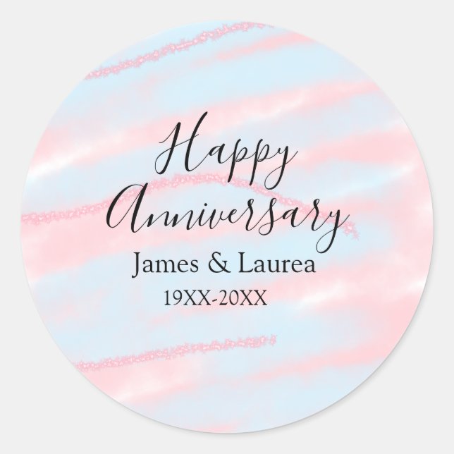 Sticker Rond Joyeux anniversaire de mariage nom date année past (Devant)