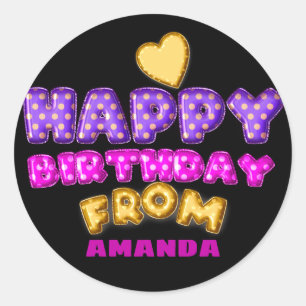 Sticker Rond Joyeux Anniversaire De Nom Ballons Coeur Rose Noir