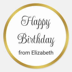 Sticker Rond Joyeux anniversaire de Nom Elegant Or et blanc