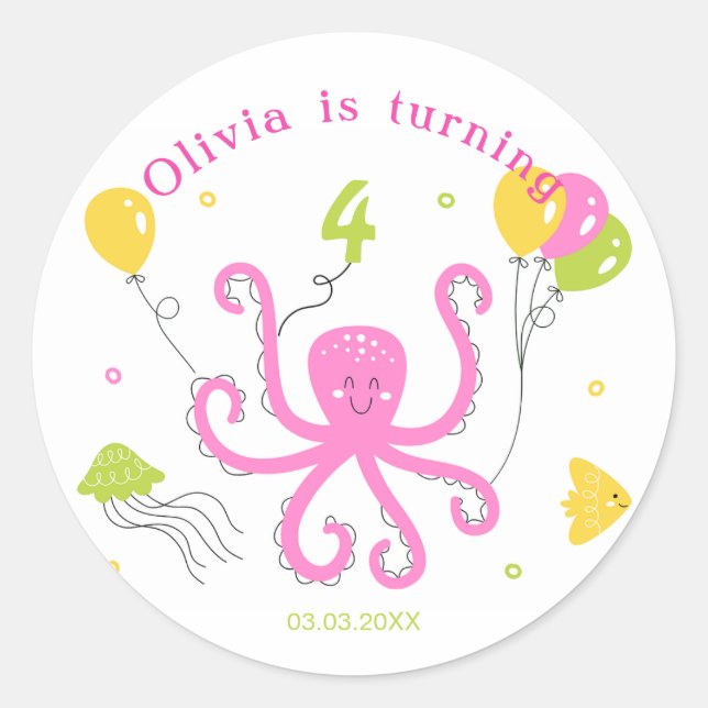 Sticker Rond Joyeux anniversaire de poulpe (Devant)