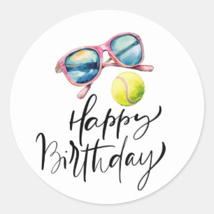Sticker Rond Joyeux anniversaire de Tennis au joueur