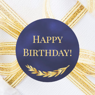 Sticker Rond Joyeux Anniversaire décoration bleu marine or