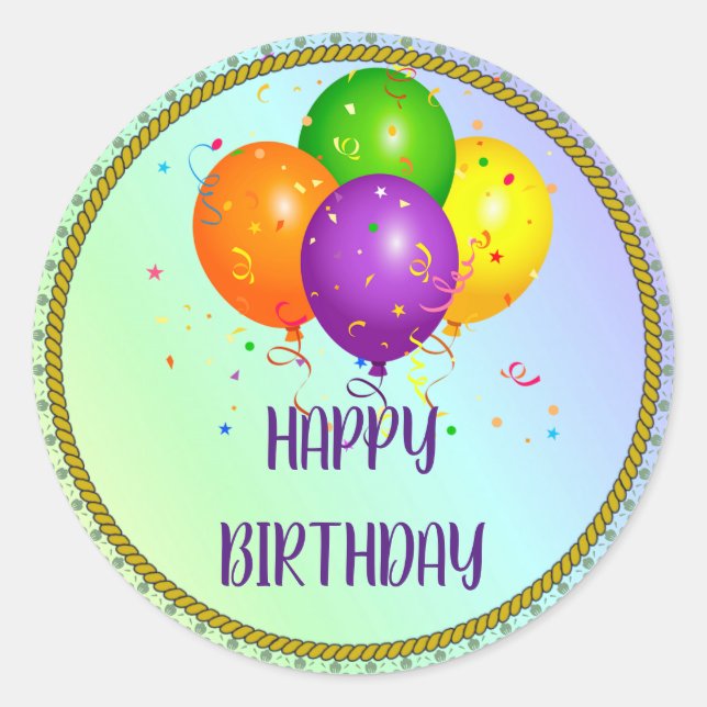 Sticker Rond Joyeux anniversaire, design populaire, (Devant)