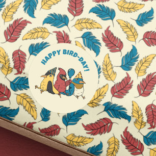 Sticker Rond Joyeux Anniversaire Dessins Animés Oiseaux Thème