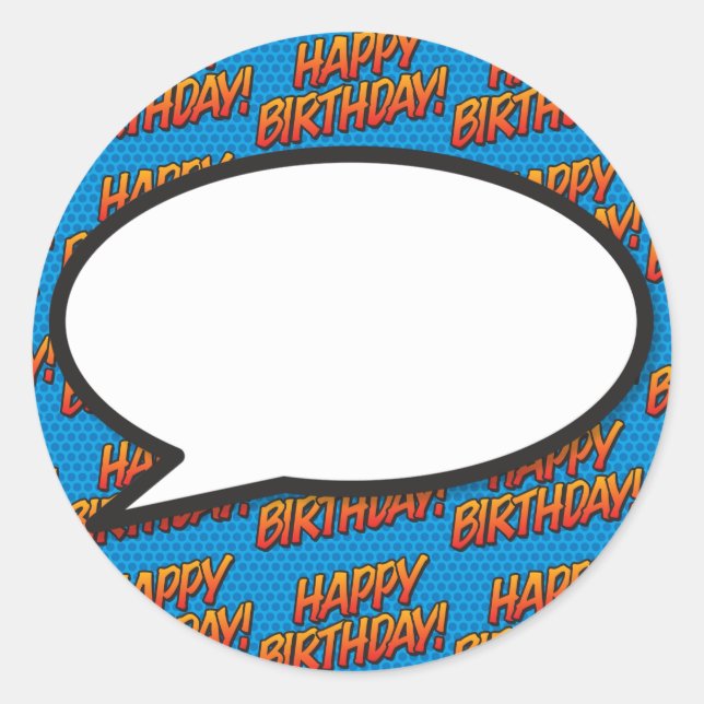 Sticker Rond Joyeux Anniversaire Discours Bubble Fun Retro Comi (Devant)