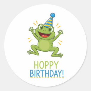 Sticker Rond Joyeux Anniversaire Drôle Grenouille Enfants