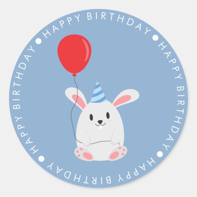 Sticker Rond Joyeux anniversaire du lapin mignon (Devant)