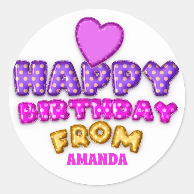 Sticker Rond Joyeux Anniversaire Du Nom Balloon Rose Violet Coe (Devant)