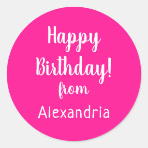 Sticker Rond Joyeux anniversaire du nom Hot rose Anniversaire