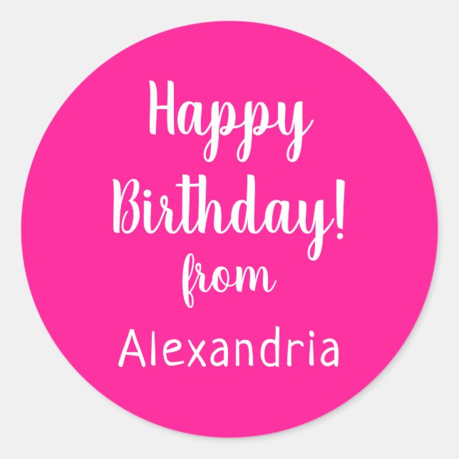 Sticker Rond Joyeux anniversaire du nom Hot rose Anniversaire (Devant)