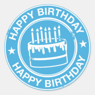 Sticker Rond Joyeux anniversaire - effet blanc de tampon en