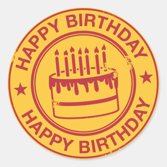 Sticker Rond Joyeux anniversaire -effet tampon rouge- (Devant)